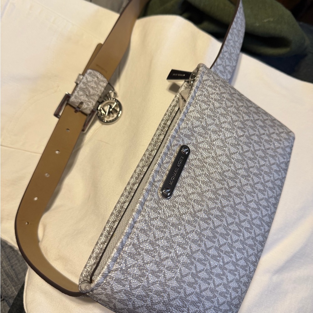 Michael Kors Silver and Tan Monogram Belt bag